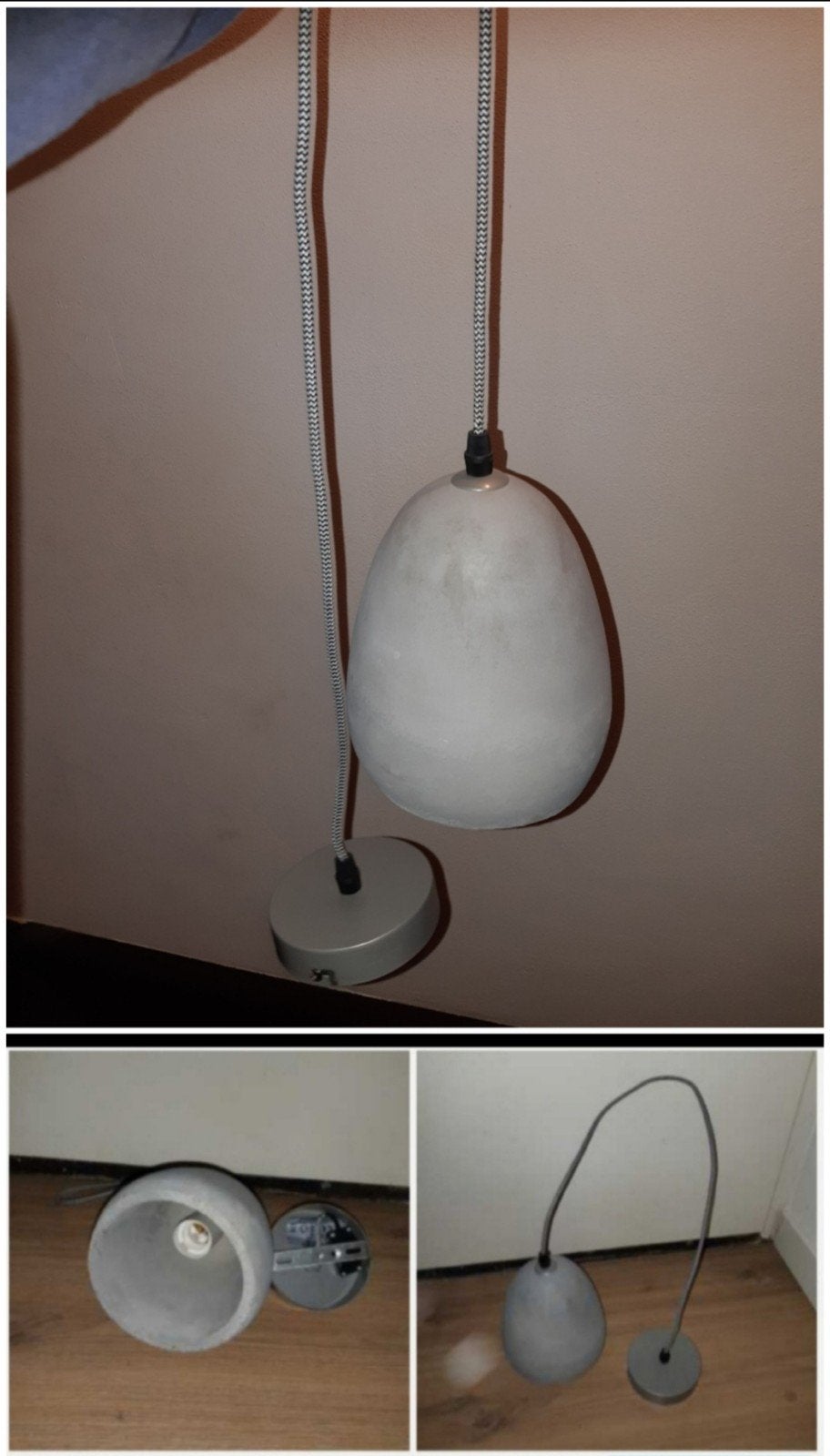 Moderne hanglamp met betonnen look, Modern, Industrieel, Zo goed als nieuw, Metaal, E27 (groot)