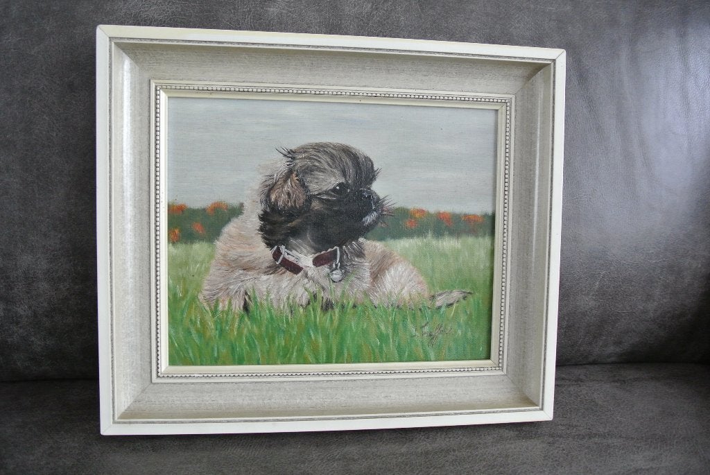 Olieverf schilderij Boomer hondje, Antiek en Kunst, Ophalen of Verzenden