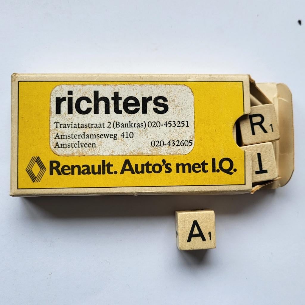letters richters spel kubus Houten blokken Retro Renault, Verzamelen, Retro, Ophalen of Verzenden, Huis en Inrichting