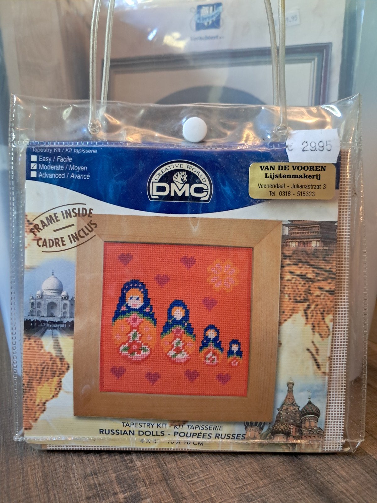 DMC Borduurpakket Russische Poppen 10x10cm met lijst, Ophalen of Verzenden, Nieuw, Handborduren, Borduurpakket