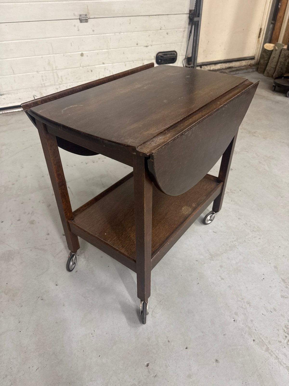 Vintage houten serveerwagen / theewagen op wielen, Ophalen, Gebruikt, 50 tot 100 cm, 75 – 100
