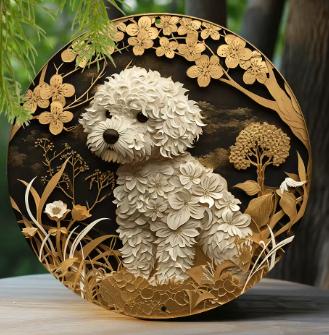 Vintage rond bord van metaal - Bichon Frise (20cm), Ophalen of Verzenden, Nieuw