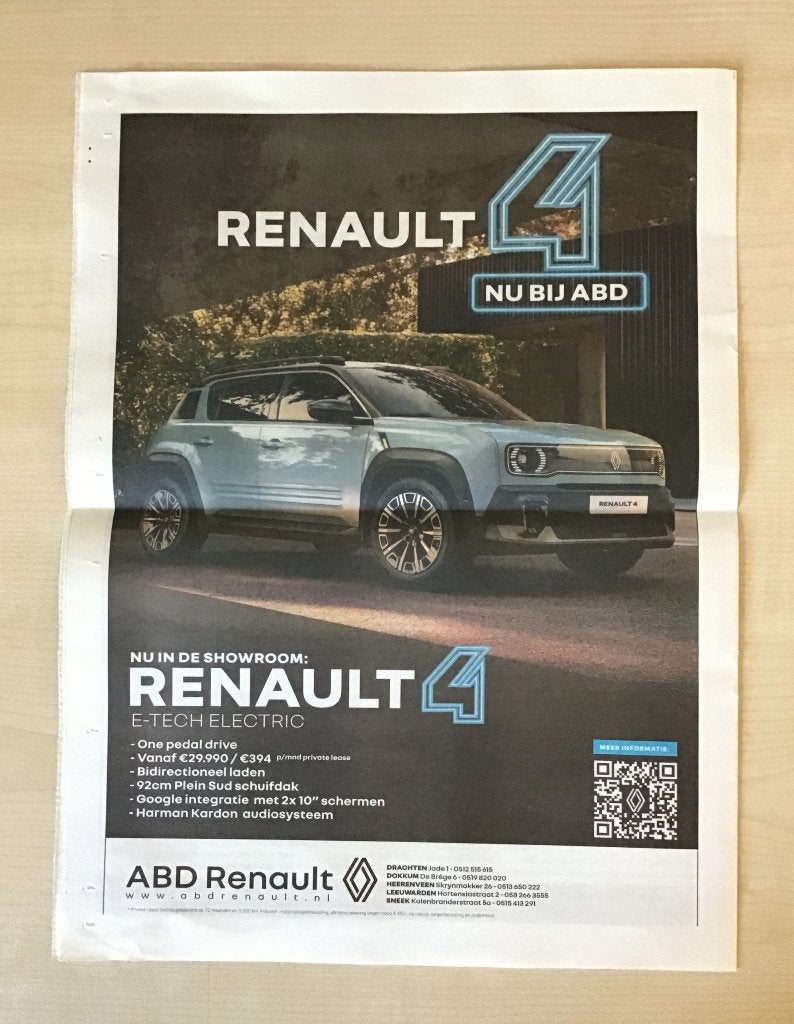 Advertentie van Renault 4 E-Tech Electric. Uitgave 2025., Verzenden, 1980 tot heden, Nederland, Knipsel(s)