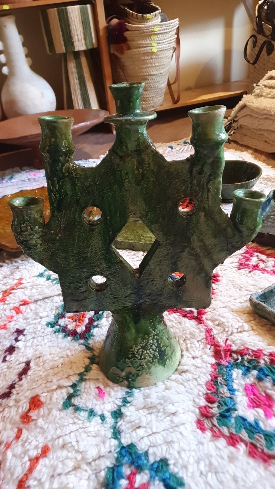 Tamgroute Kandelaar Groen - 35cm Hoog, 30cm Breed, Ophalen, Keramiek of Aardewerk