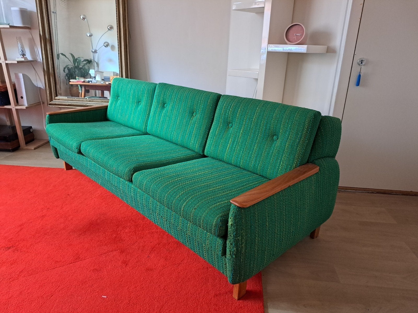 Vintage Groene Slaapbank - Jaren '60 Design, Huis en Inrichting, Ophalen, Gebruikt, Driepersoons, 75 tot 100 cm