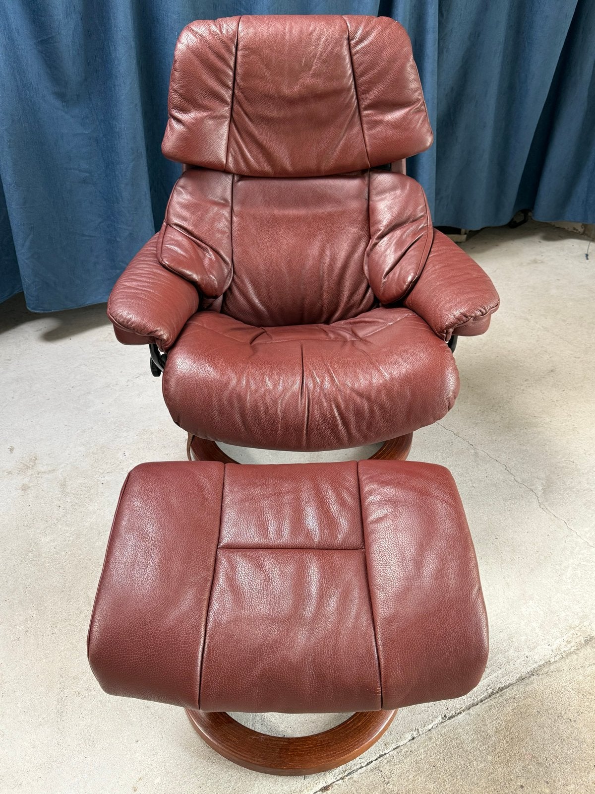 Stressless Leren relaxfauteuil met voetenbank - Roodbruin, Ophalen, Gebruikt, Overige kleuren, Leer