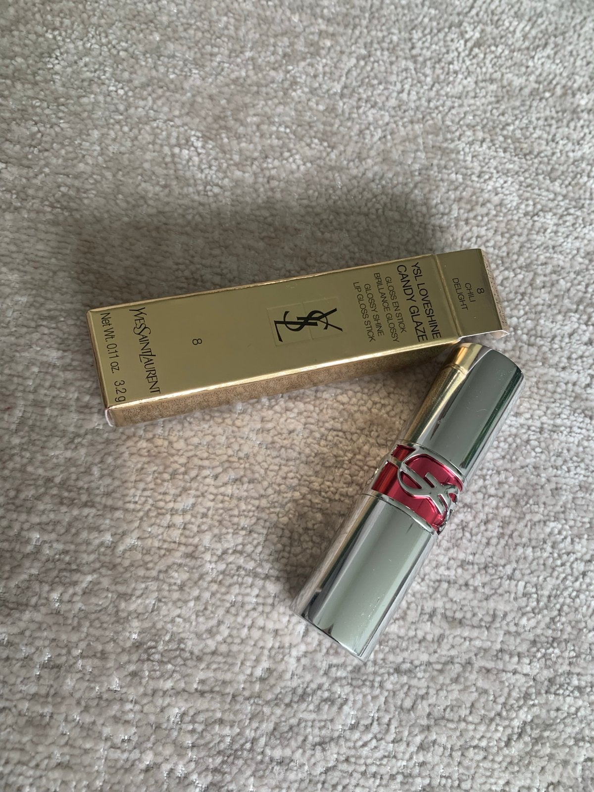 YSL Candy Glaze 06 Chili Delight Lippenstift, Lippen, Nieuw, Ophalen of Verzenden, Make-up