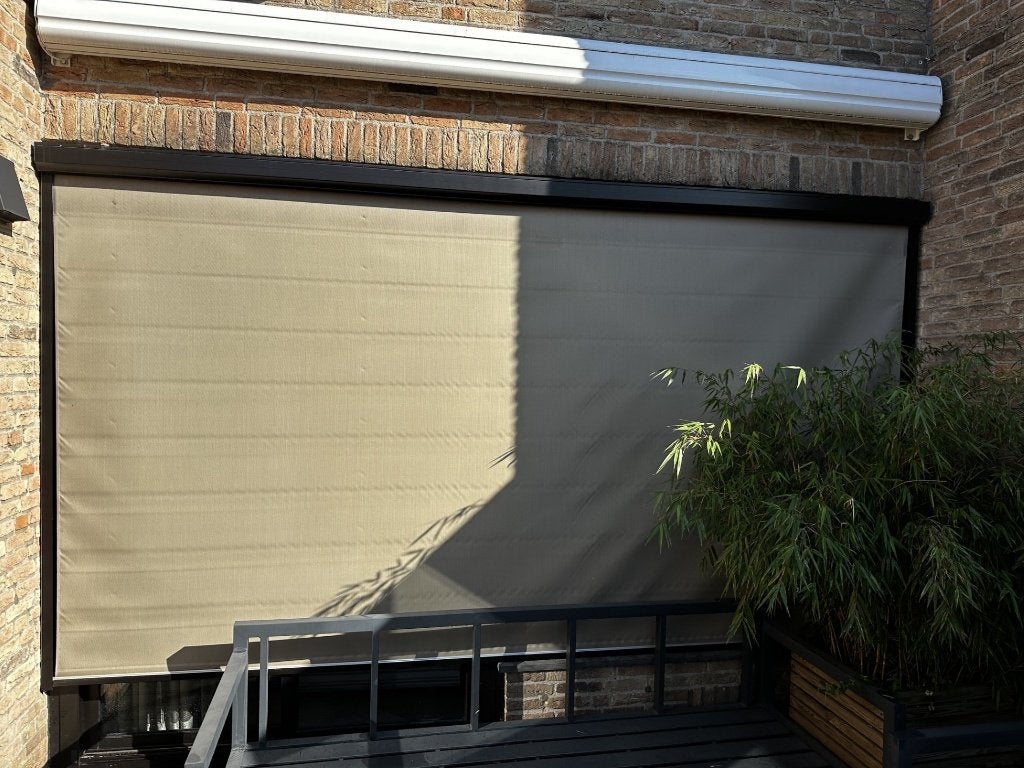 Electrische screen 375br- zonnescreen met perfect taupe doek, Tuin en Terras, Ophalen, Gebruikt, Elektrisch, 150 tot 300 cm