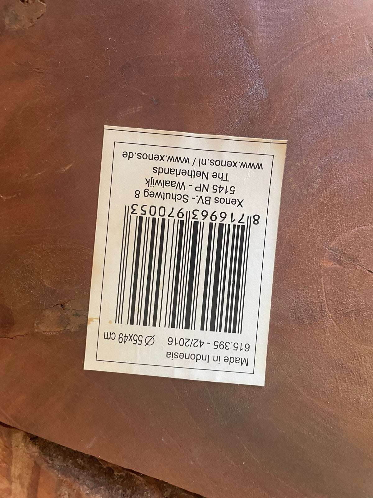 Unieke bijzettafel van hout met metalen poten, Gebruikt, Rond, 55 tot 75 cm, Hout