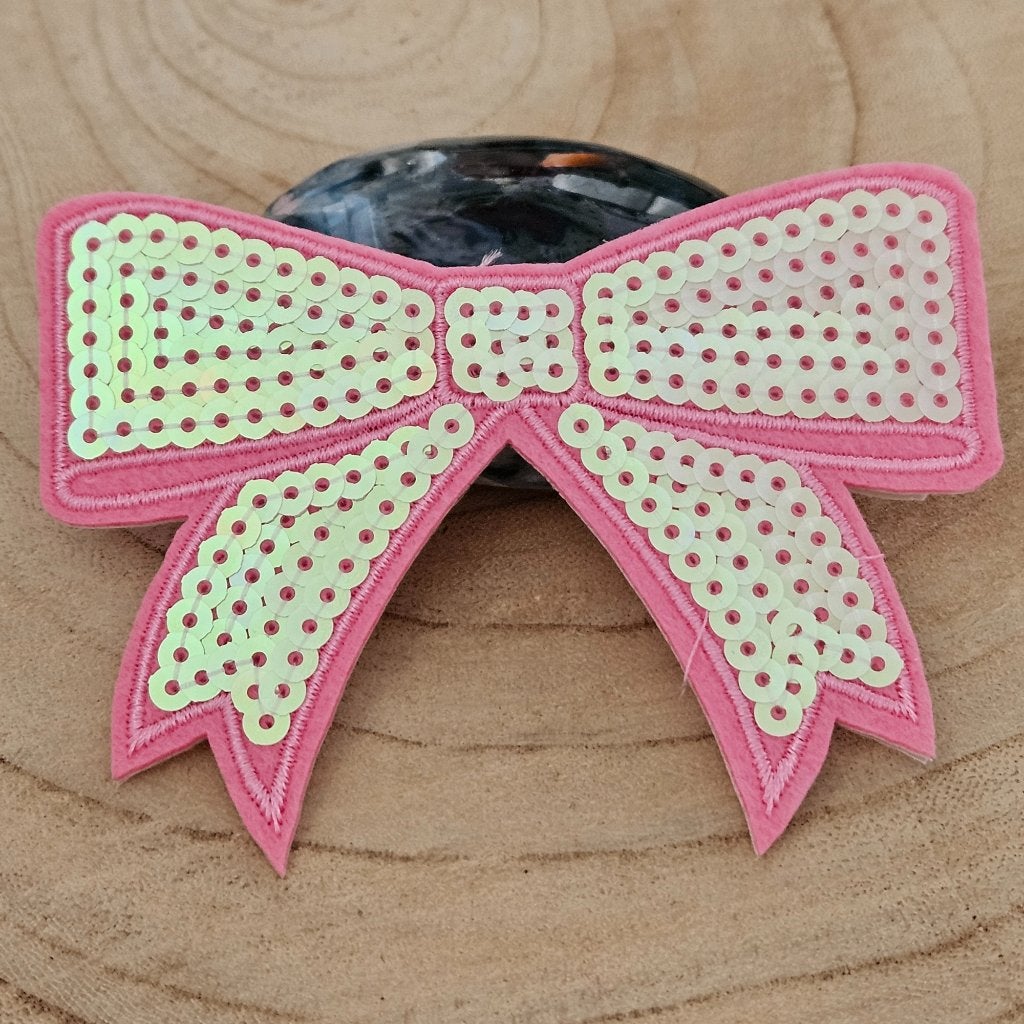 Strijk embleem applicatie patch Pailletten Roze strik, D, Nieuw, Ophalen of Verzenden, D