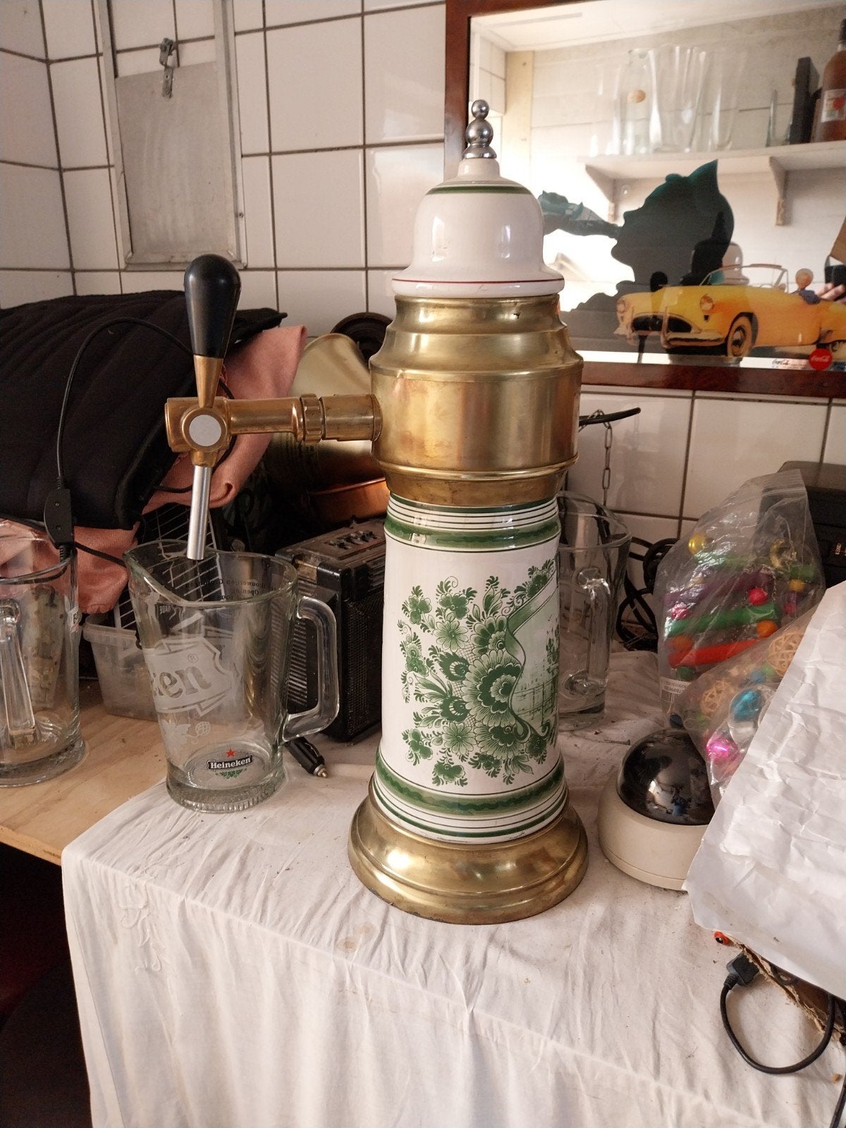Heineken biertap, messing en keramiek, Witgoed en Apparatuur, Thuistaps, Gebruikt, Overige merken, Ophalen
