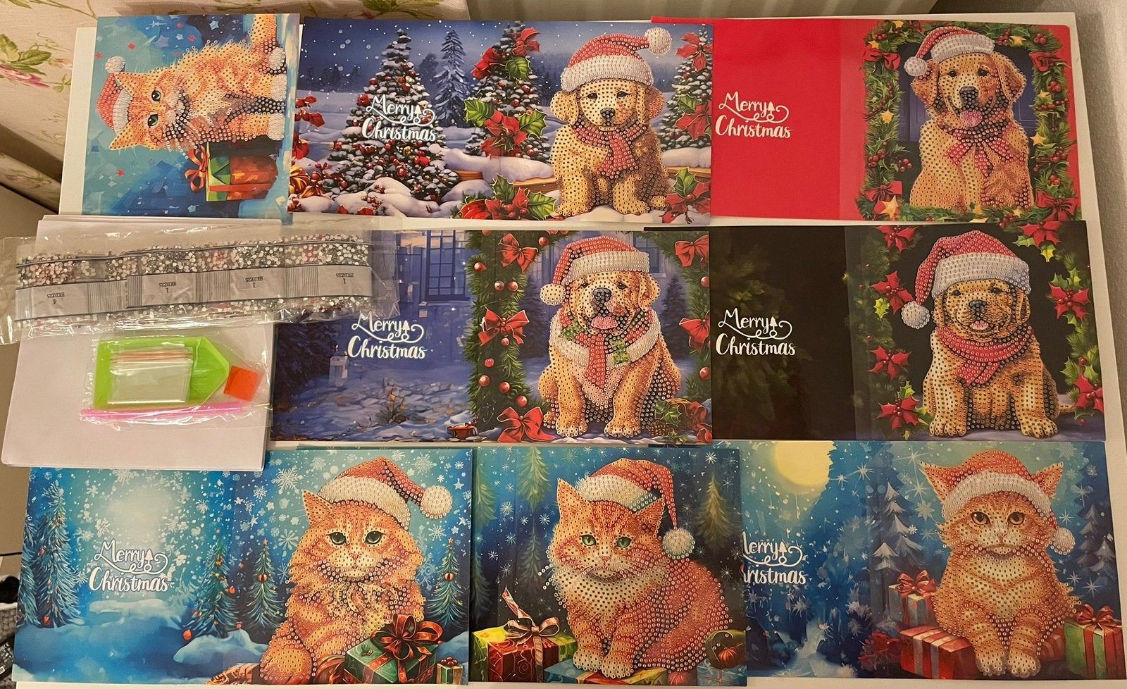 Diamond Painting 8 kat/hond kerstkaarten rond Nieuw, Hobby en Vrije tijd, Ophalen of Verzenden, Nieuw, Knutselwerk