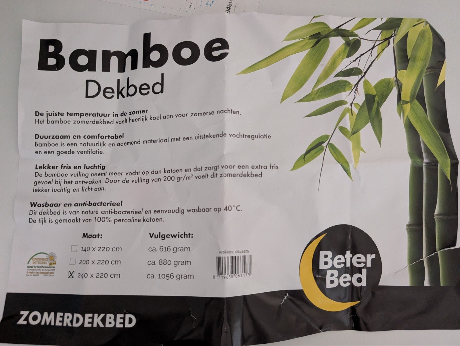 Beter Bed Bamboe Zomerdekbed 240x220 cm, Wit, Tweepersoons, Ophalen of Verzenden, Deken of Dekbed