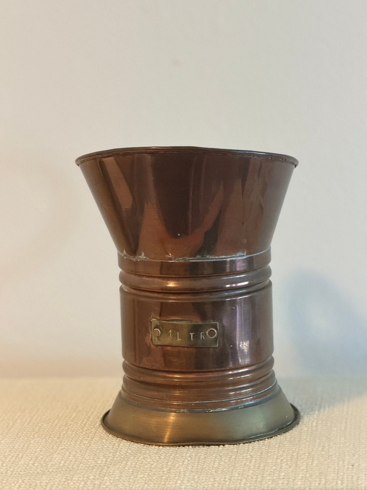 vintage koperen en messing maatkan van 1 liter, Antiek en Kunst, Ophalen of Verzenden