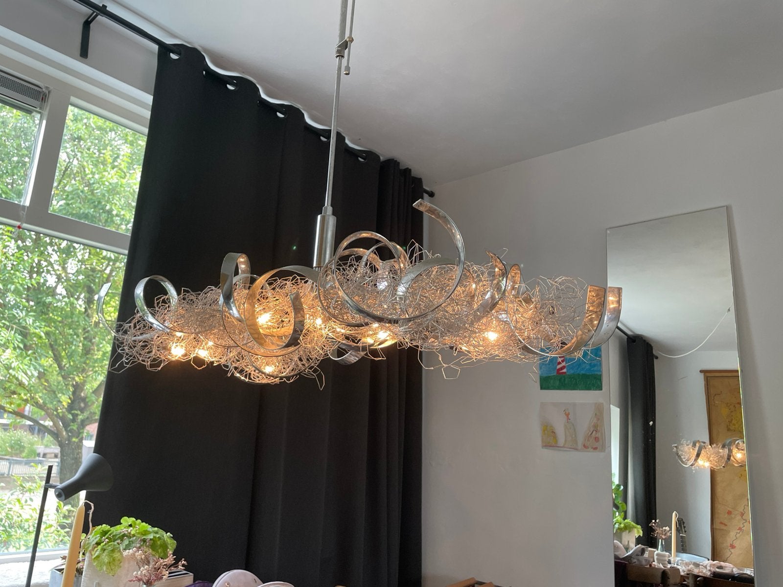 Design Hanglamp Chroom Metaal Dimbaar – 90 cm, Huis en Inrichting, Ophalen, Gebruikt, Metaal
