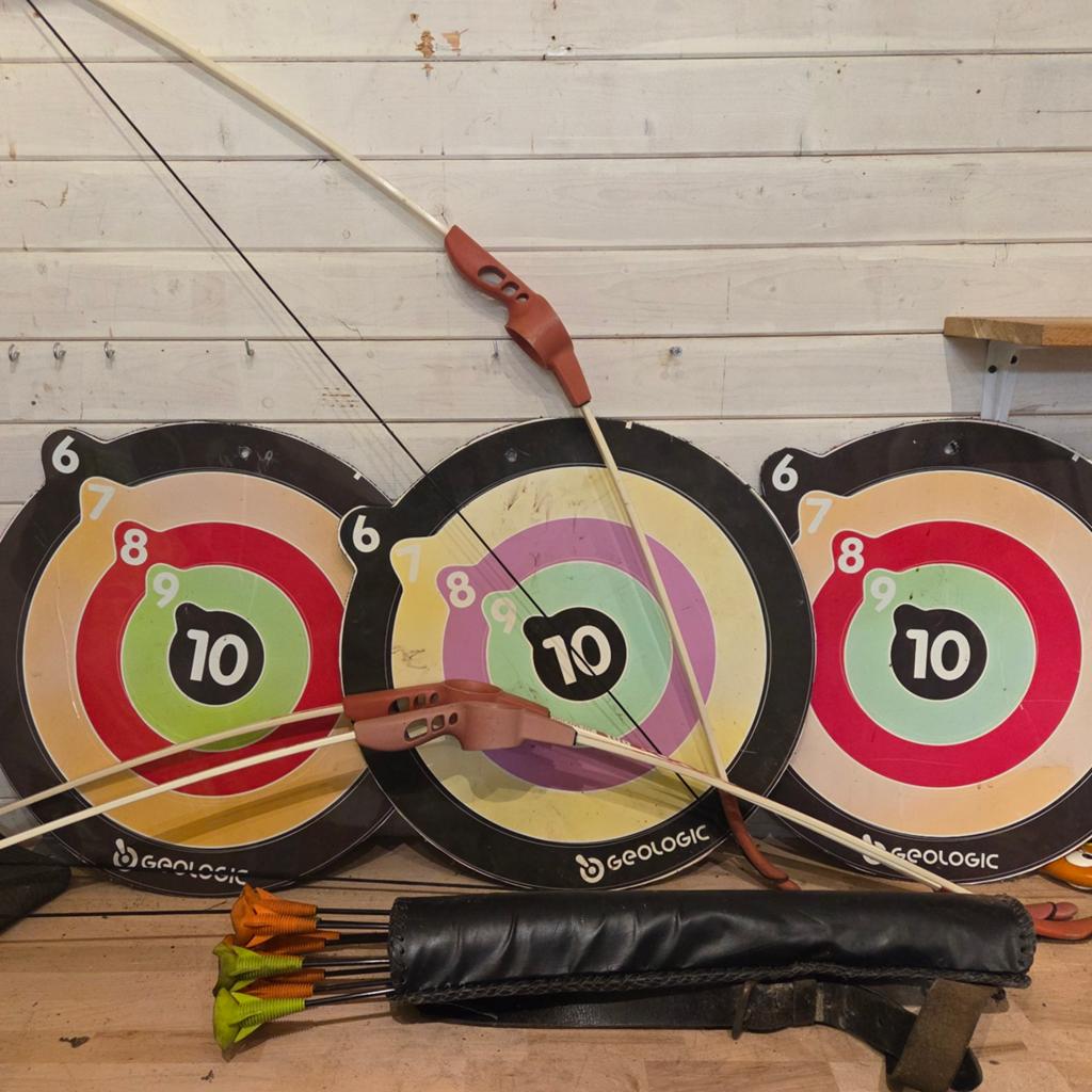 Handboogschieten 3 bogen, plakpijlen, doelen, quiver, Sport en Fitness, Handboogschieten, Ophalen, Gebruikt