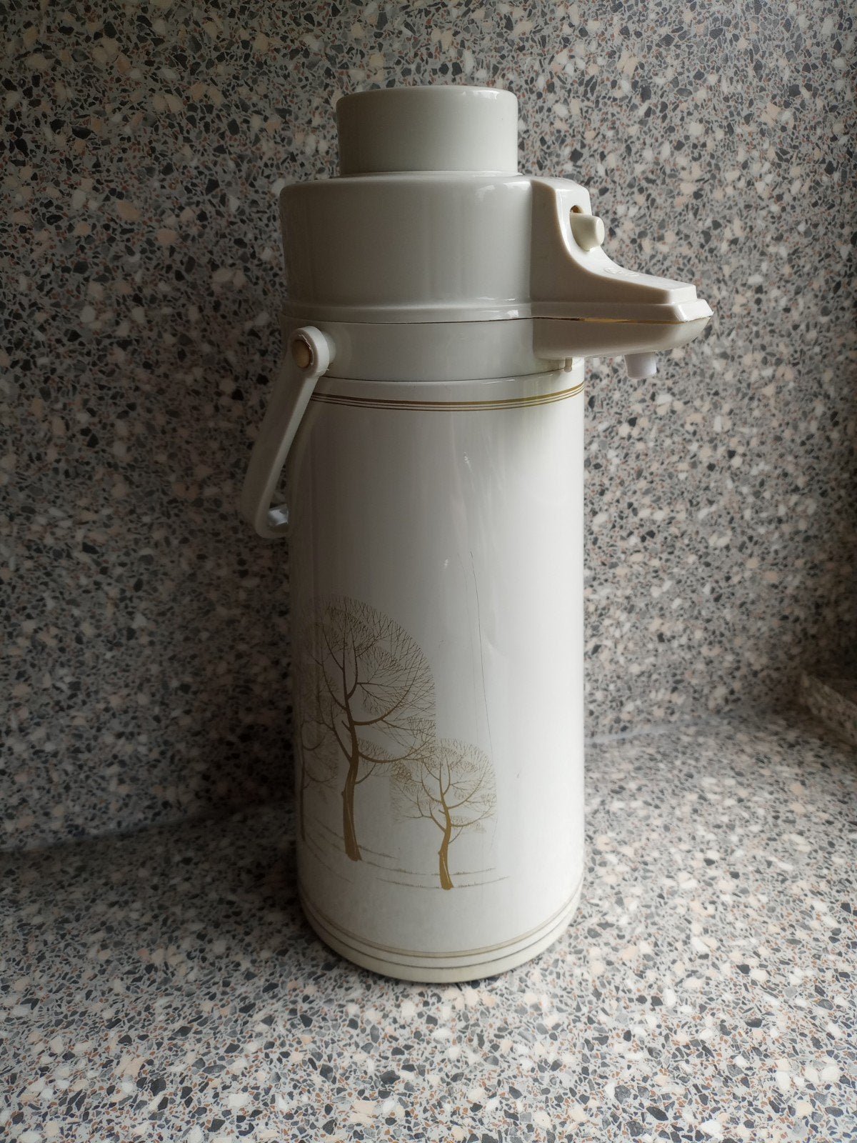 Vintage pompkan met bomenprint, Ophalen of Verzenden, Gebruikt, Overige merken