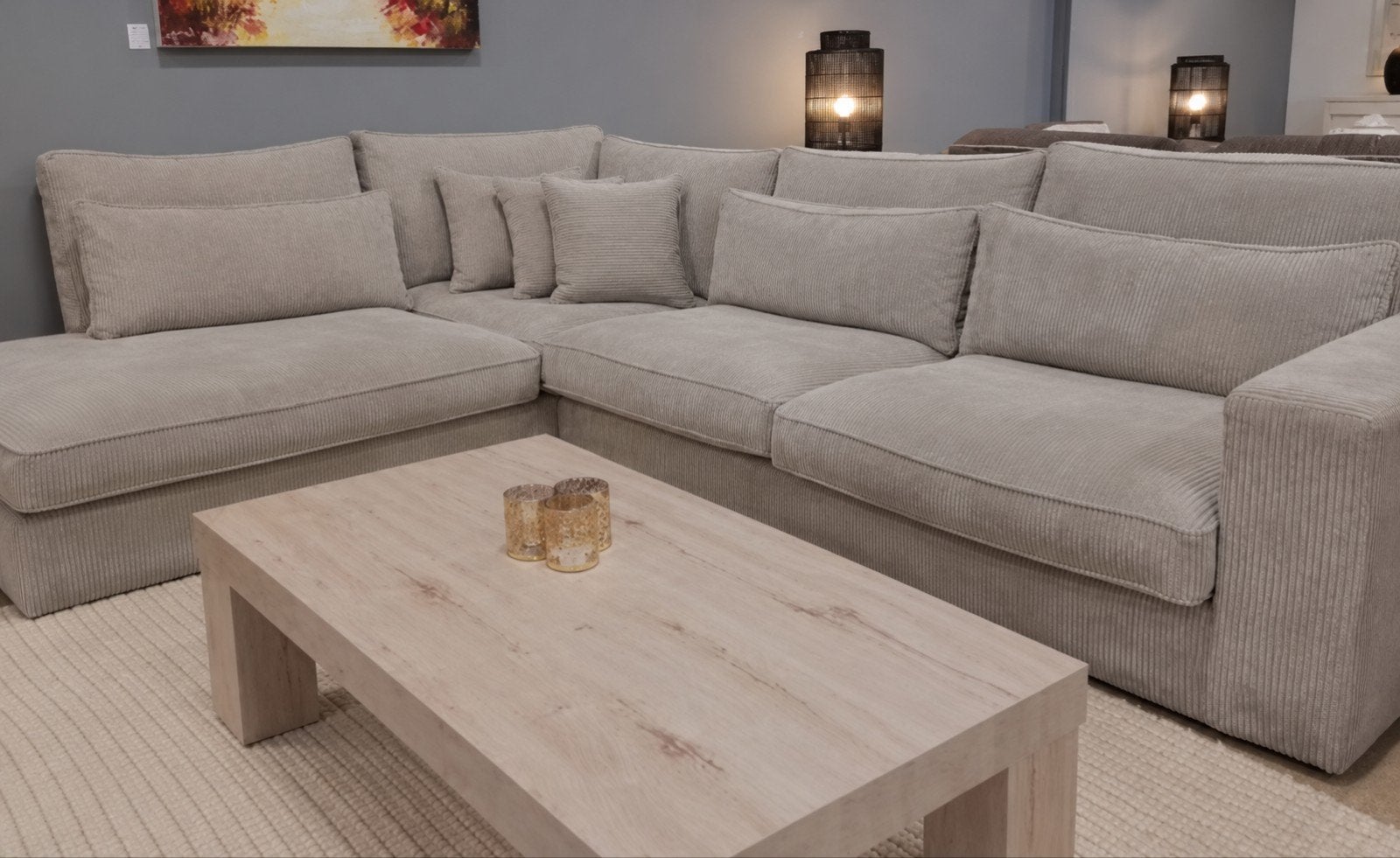 Grote Hoekbank Ribstof - Comfortabel en Modern, Huis en Inrichting, Banken | Complete zithoeken, Ophalen, Stof, Modern, Comfortabel