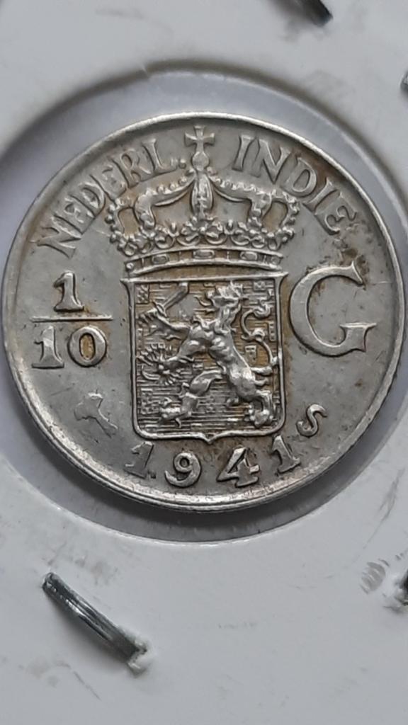 Nederlands-Indië 1/10 gulden 1941  (Zilver), Postzegels en Munten, Munten | Nederland, Ophalen of Verzenden, 10 cent, Losse munt