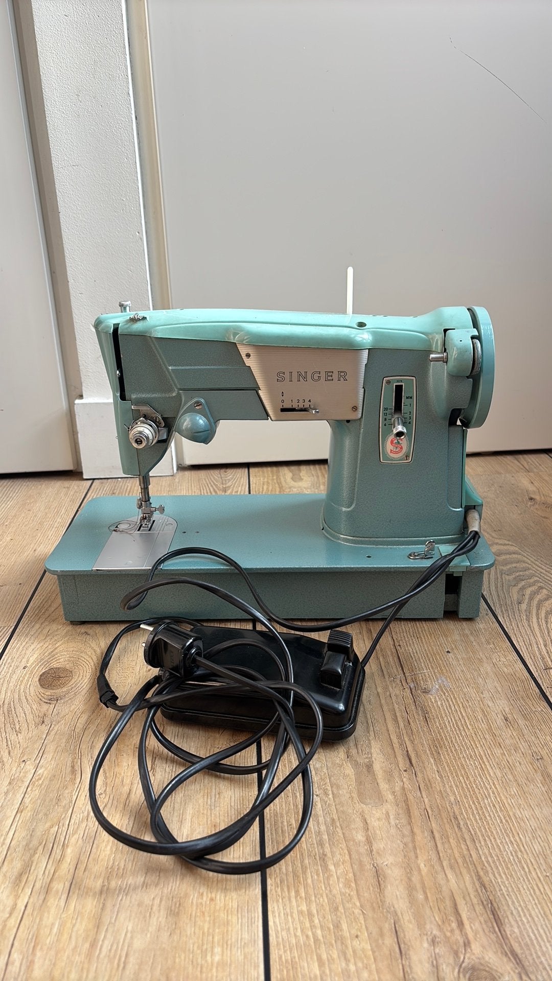 Vintage Singer 327K naaimachine – turquoise – compleet, Ophalen, Gebruikt, Naaimachine, Singer