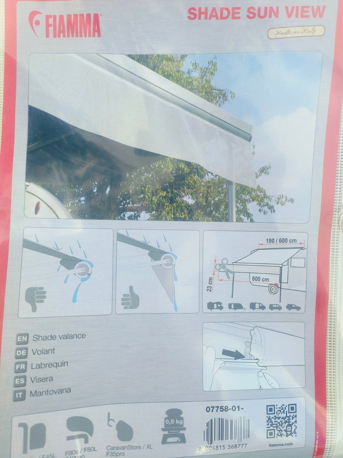 Fiamma Shade Sun View Luifel Voorscherm Caravan/Camper, Ophalen of Verzenden, Nieuw