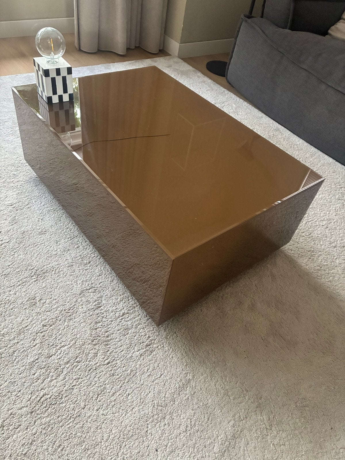 Hk living Mirror block salon tafel olijfgroen met scheur, Ophalen, Overige materialen, Gebruikt, 50 tot 100 cm