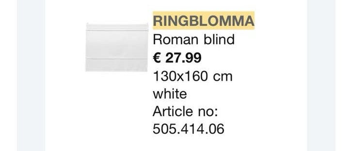Gezocht : 1-5 NEW Ikea Ringblomma WHITE Roman Blind 130 cm, Huis en Inrichting, Verzenden, Zo goed als nieuw, 130 cm, IKEA