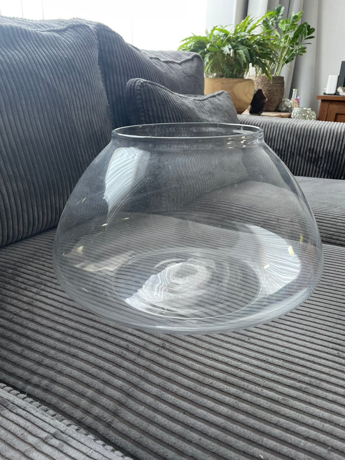 Mooie glazen vissenkom vaas doorsnee zo’n 40 cm hoogte 23 cm, Huis en Inrichting, Glas, Ophalen, Gebruikt, 40 cm