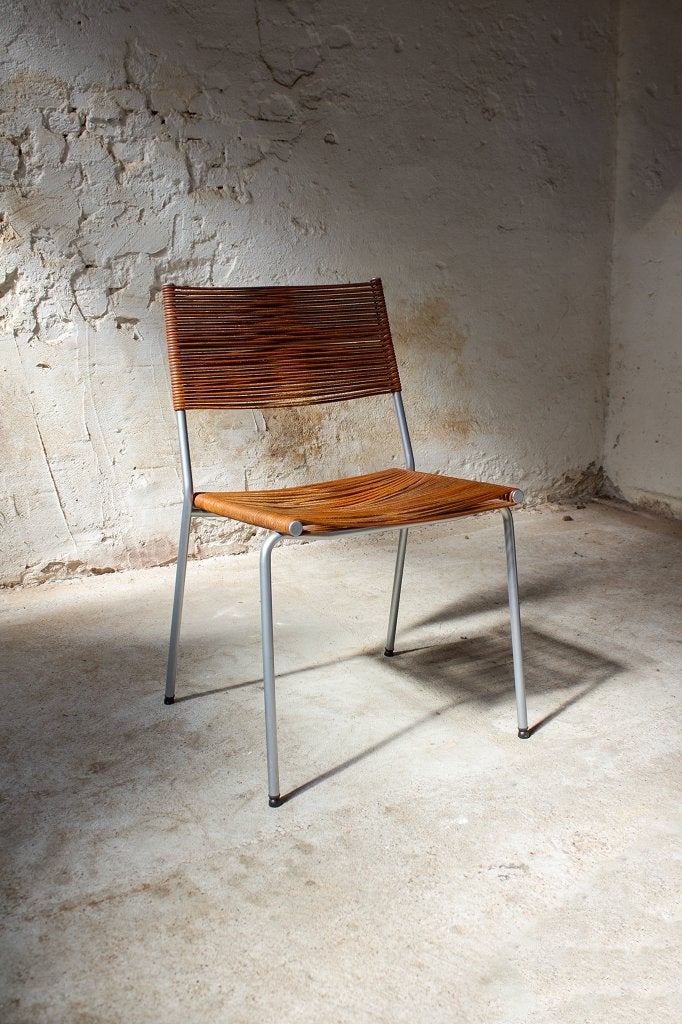 4 bruin leren spaghetti stoelen Miss B Tito Agnoli Bonacina, Ophalen, Gebruikt, Bruin, Vier