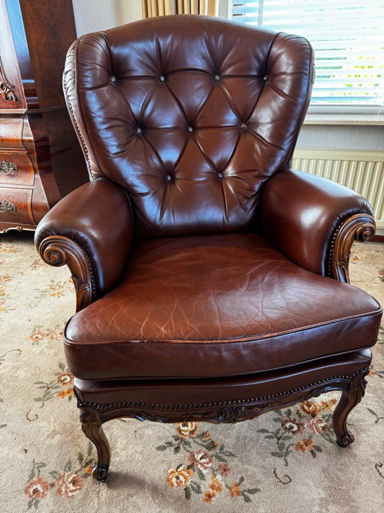 Leren Chesterfield Fauteuil - Klassiek en Comfortabel, Huis en Inrichting, Fauteuils, Ophalen, Gebruikt, Leer, 75 tot 100 cm