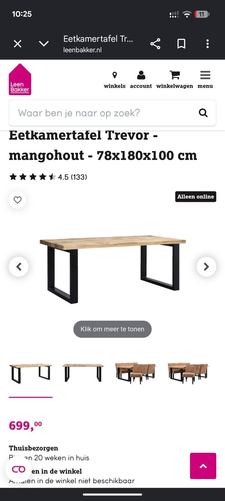 Eetkamer tafel trevor 180 sm, Ophalen, Gebruikt, 50 tot 100 cm, 150 tot 200 cm