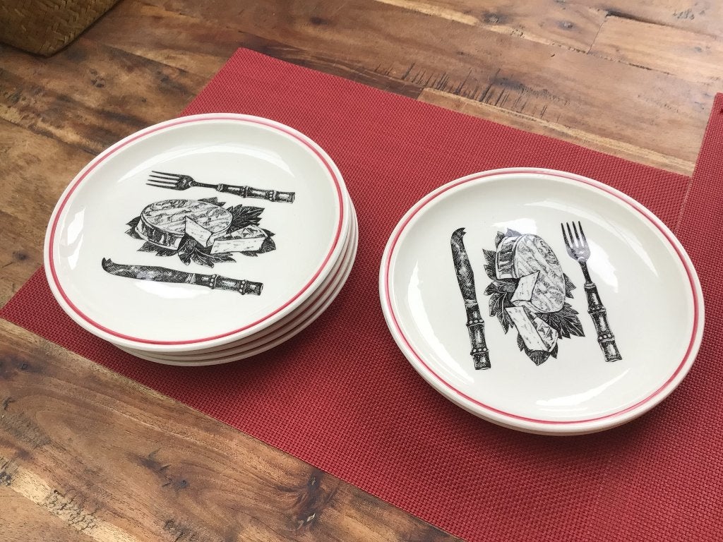 Gien France kaasborden vintage 6 st., Huis en Inrichting, Keuken | Servies, Overige merken, Keramiek, Landelijk/Boerenbont, Ophalen of Verzenden