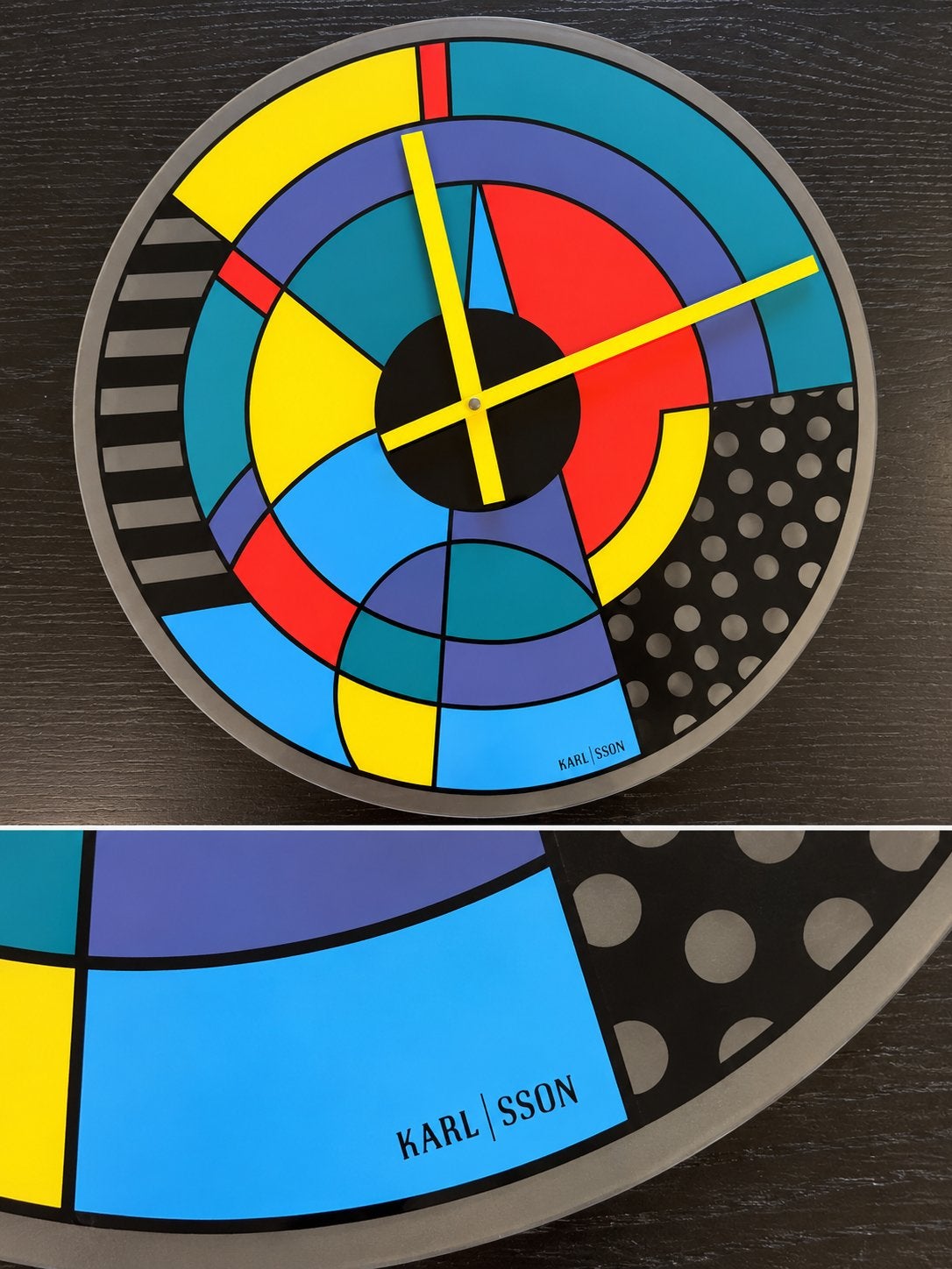 Karlsson Wandklok - Memphis Stijl - Kleurrijk Design €195., Ophalen, Analoog, Zo goed als nieuw, Modern