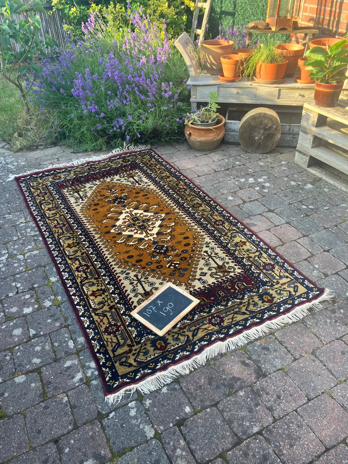 Handgeknoopt Turks Tapijt - Wol - 107x190 cm, 100 tot 150 cm, Beige, Ophalen of Verzenden, Zo goed als nieuw