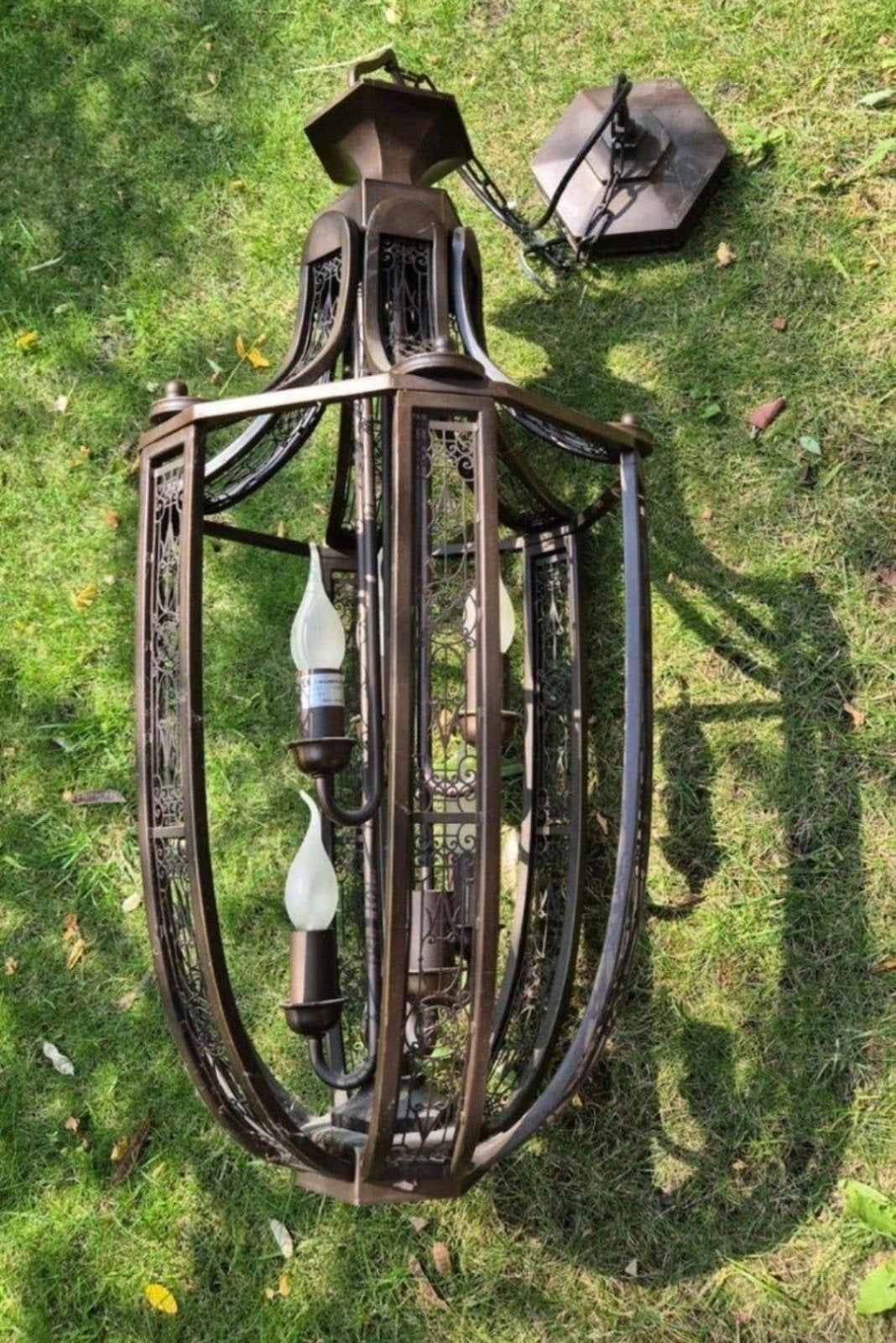 grote metalen hanglamp, Ophalen
