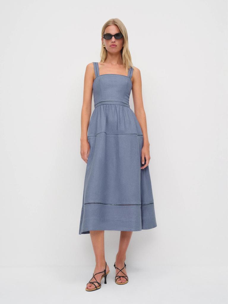 Reformation - Everett Linen Dress - Maat 36, 2263 E Vernon Ave Vernon California 90058 Verenigde Staten, Blauw, Nieuw, Maat 36 (S)