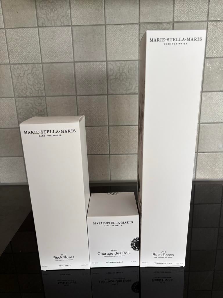 Marie Stella Maris Geurset: Roomspray, Geurstokjes & Kaars, Nieuw, Ophalen of Verzenden, Modern, Wit
