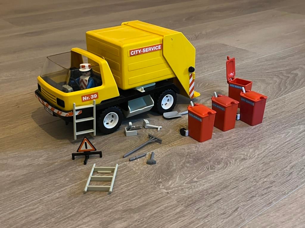 Vintage Playmobil City Service vuilniswagen speelset, Ophalen of Verzenden, Zo goed als nieuw