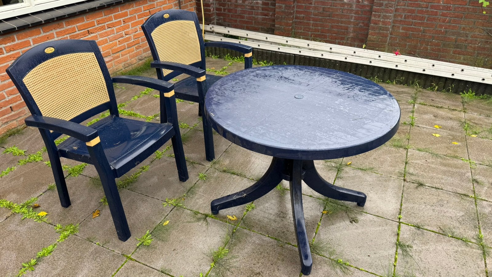 Hartman Prestige stoelen met tafel donkerblauw met kussens, 2 zitplaatsen, Kunststof, Ophalen of Verzenden, Zo goed als nieuw