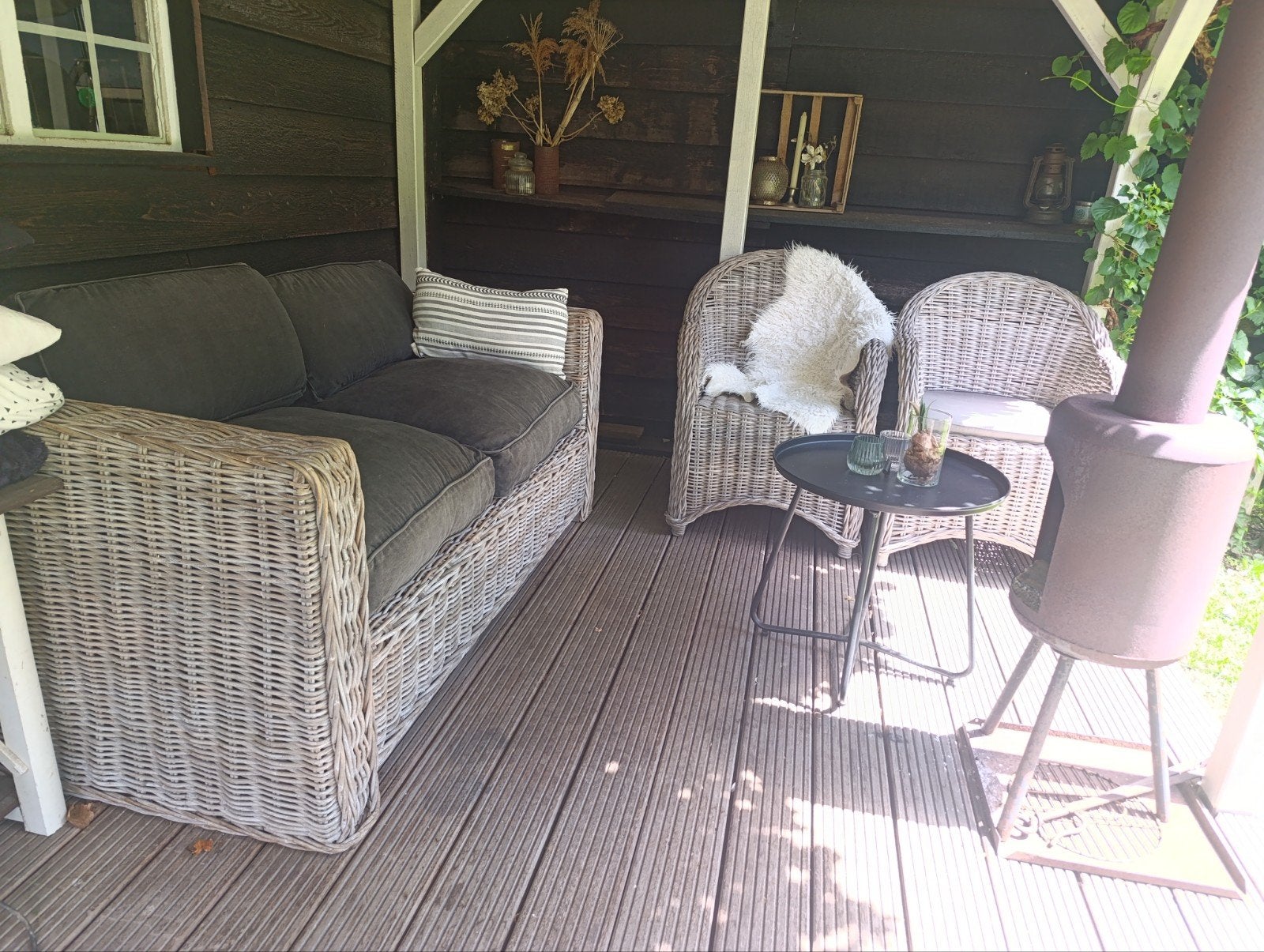 Mooie rotan tuinset: bank en 2 stoelen, Tuin en Terras, Ophalen of Verzenden, Gebruikt