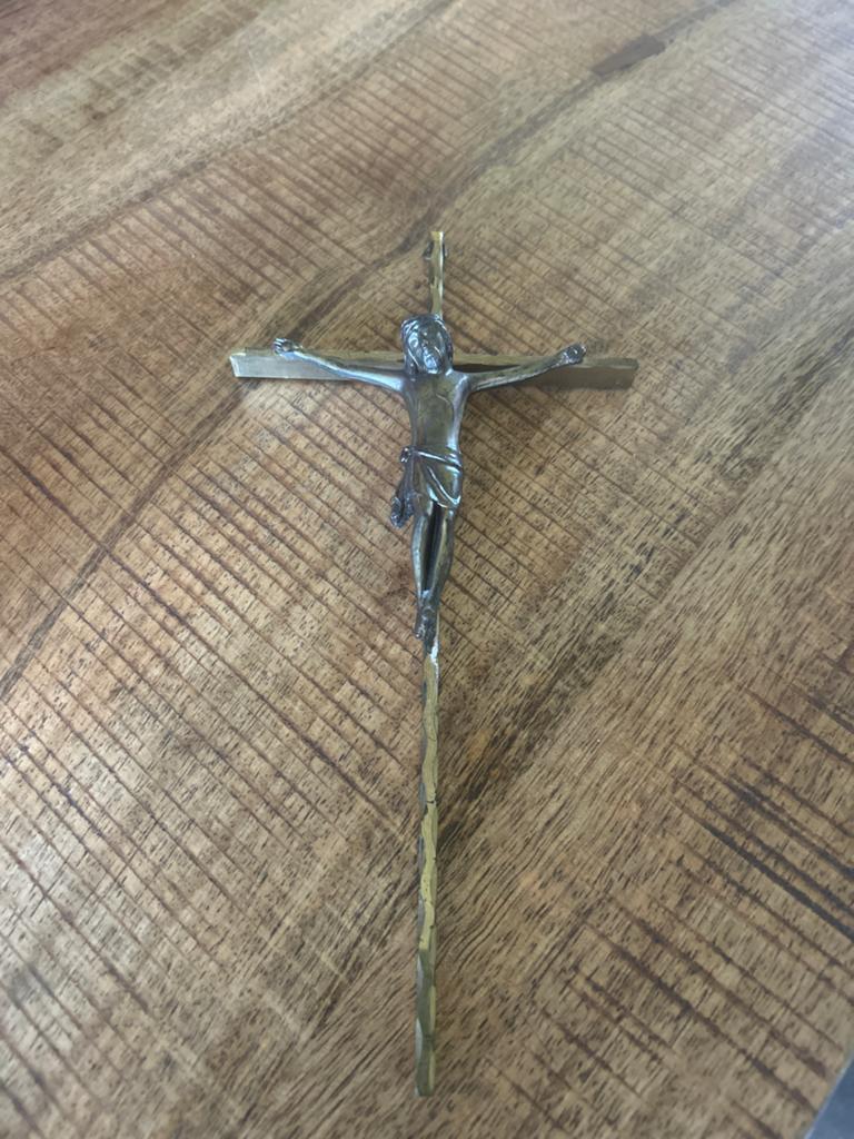Vintage bronzen crucifix - Jezus aan het kruis, Ophalen of Verzenden
