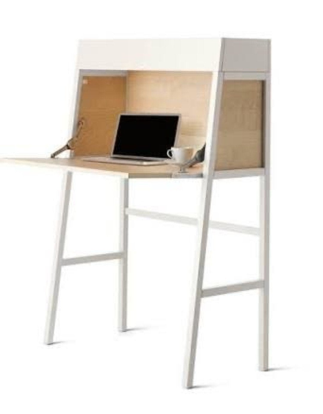IKEA PS 2014 Secretaire bureau Wit/Berkenhout, Ophalen, Opbergruimte, 34 cm, Gebruikt