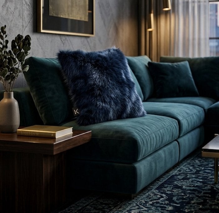 Zacht Blauw Harig Kussen - Mood Collection, Ophalen of Verzenden, Zo goed als nieuw, Blauw, Vierkant