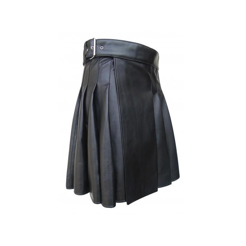 Zwarte kunstleren heren kilt / schots schotland kleding, Verzenden, Nieuw, Overige maten, Overige thema's