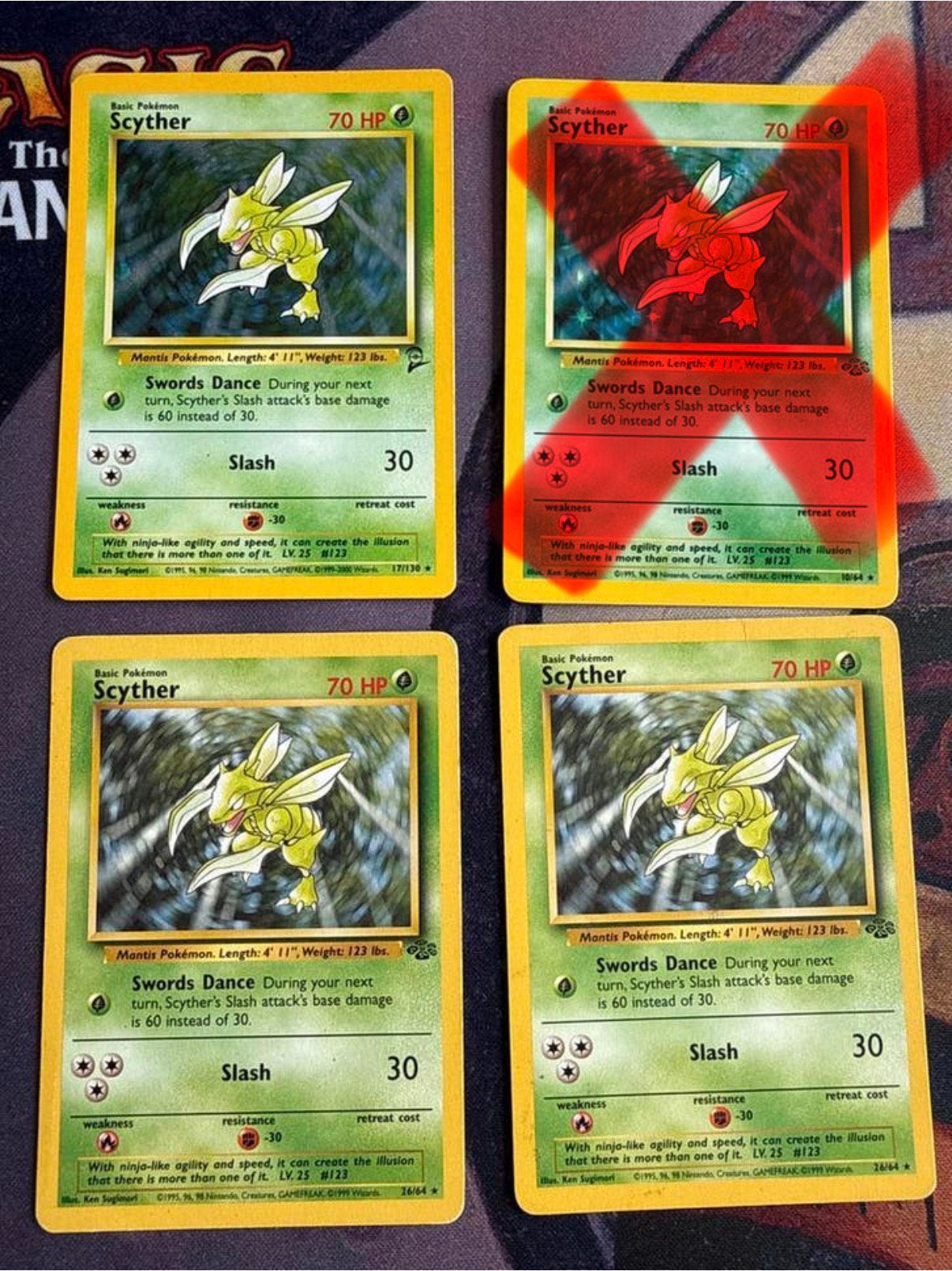 4x Scyther kaarten - Jungle set (Pokémon), Ophalen of Verzenden, Zo goed als nieuw, Meerdere kaarten