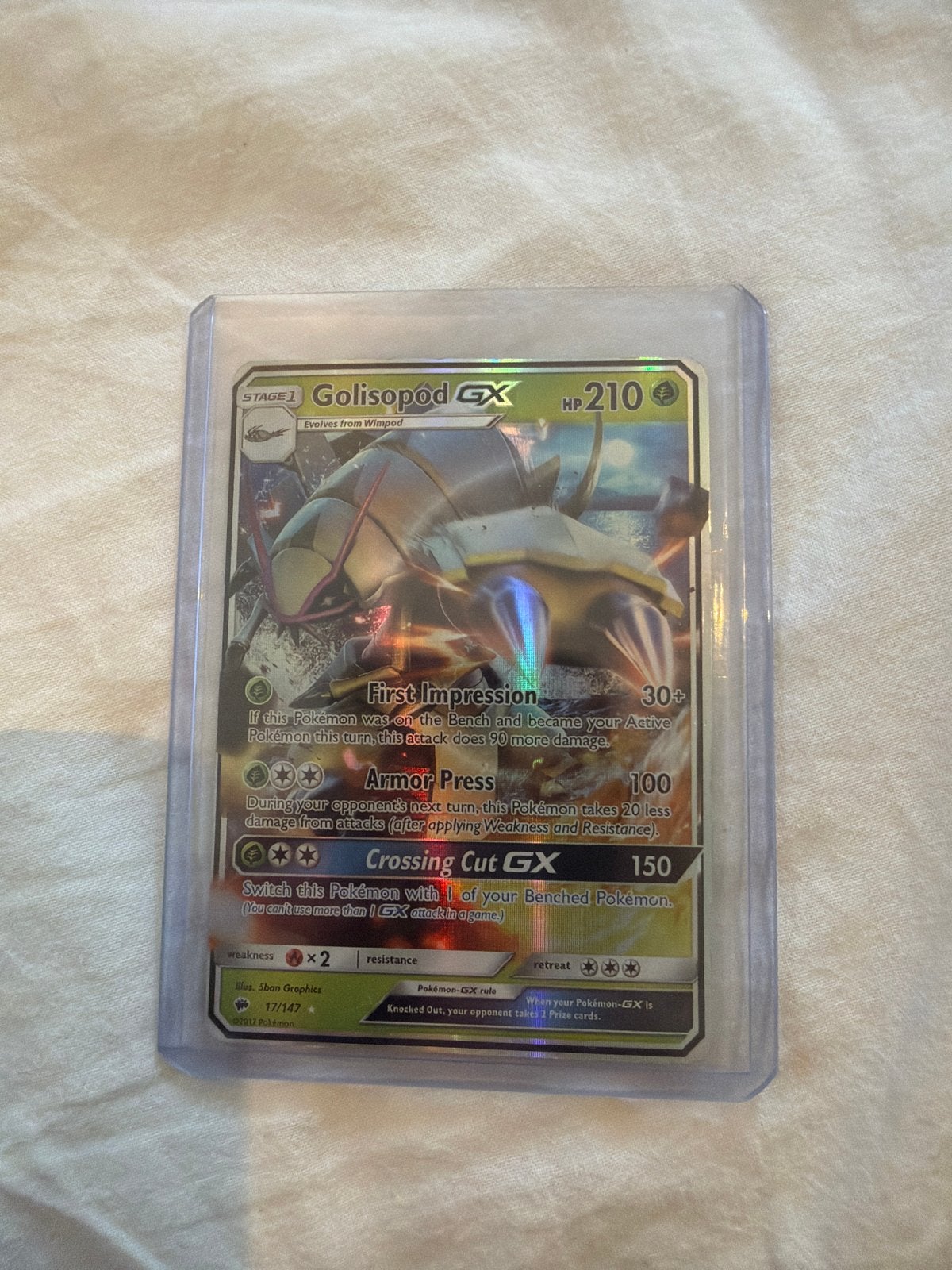 Golisopod GX 17/147 Burning Shadows Pokémon Kaart, Ophalen, Zo goed als nieuw, Losse kaart, Foil