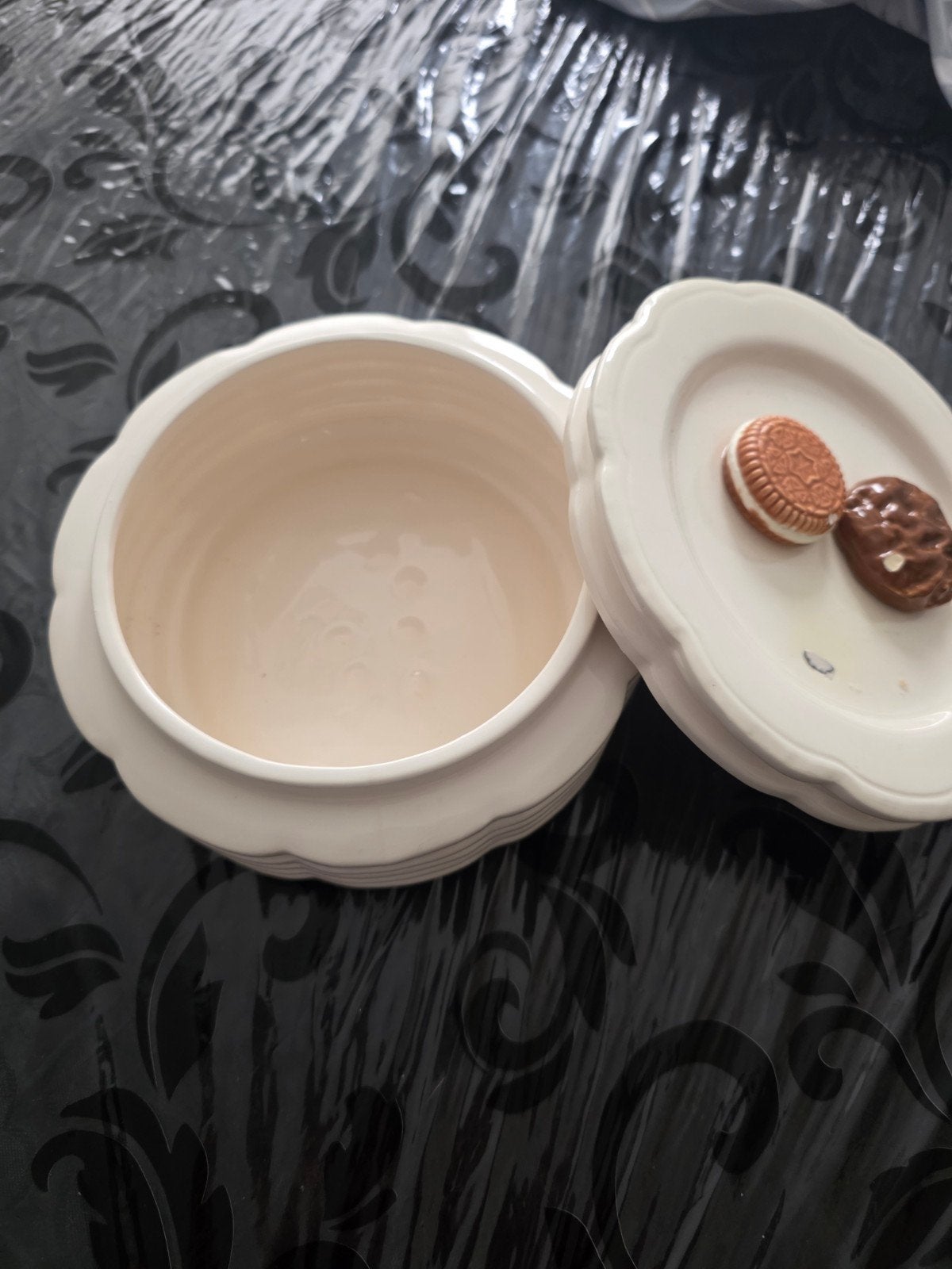 Vintage koekjespot met deksel en koekjesdecoratie, Antiek en Kunst, Ophalen of Verzenden