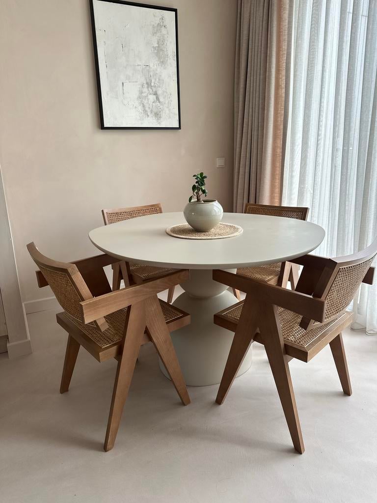 2 Pierre Jeanneret Chandigarh stijl stoelen, Huis en Inrichting, Stoelen, Gebruikt, Twee, Bruin, Pierre Jeanneret, Wabi Sabi, Scandi, Japandi