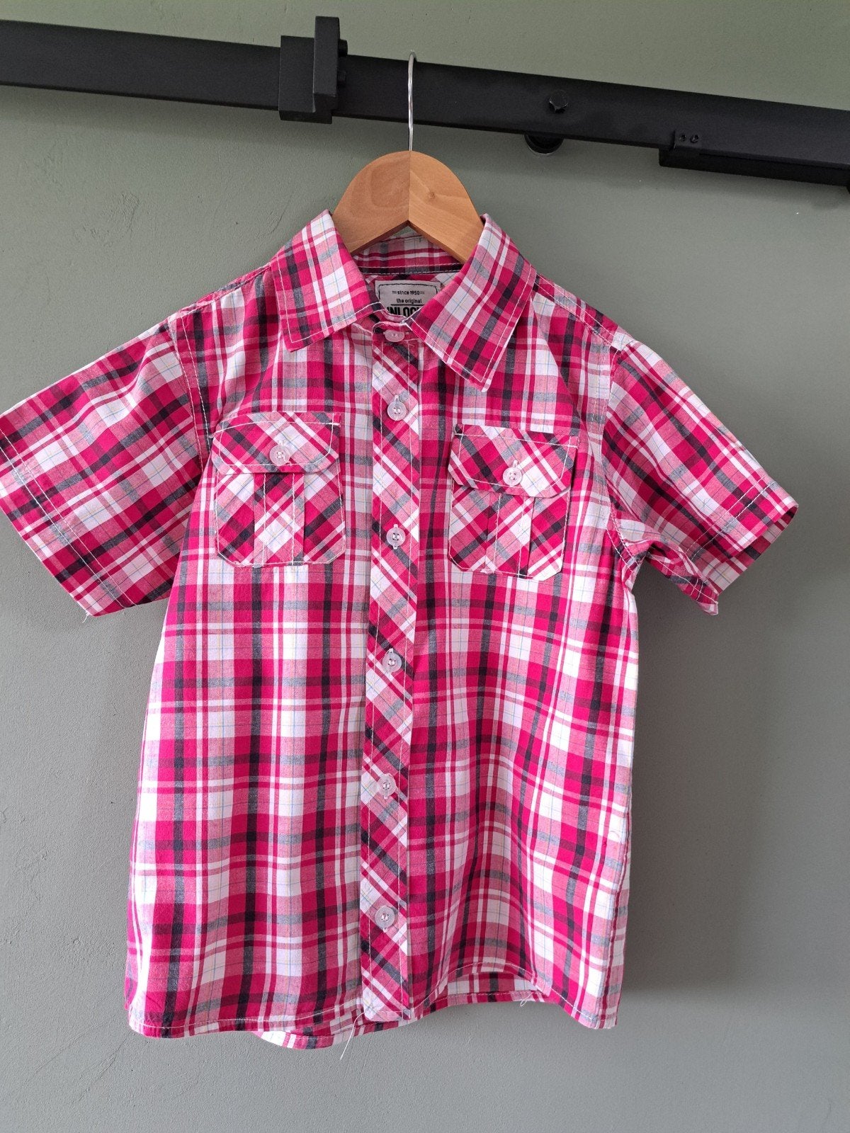 Z.g.a.n. roze/wit jongens mt. 128 blouse/overhemd, Kinderen en Baby's, Kinderkleding | Maat 128, Ophalen of Verzenden, Zo goed als nieuw