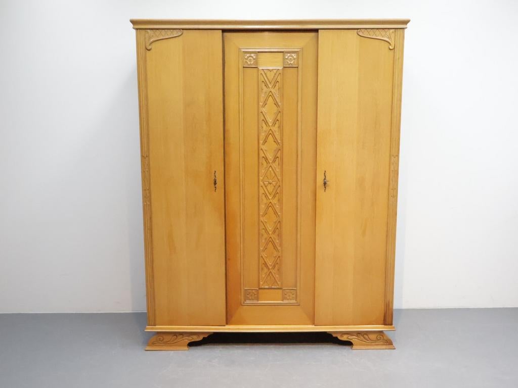 Vintage kledingkast | Eiken | 3 deurs | Demontabel, Ophalen, Met deur(en), Gebruikt, 100 tot 150 cm
